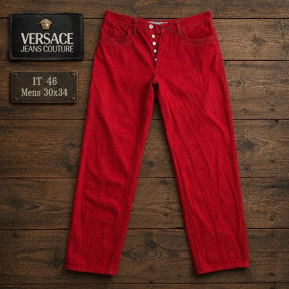 Versace Jeans Couture Mens Red Contrast Stitch Straight Leg Jeans IT 46 30x34